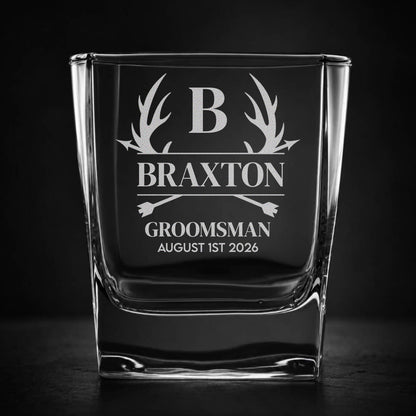 Engraved Wedding Square Whiskey Glass