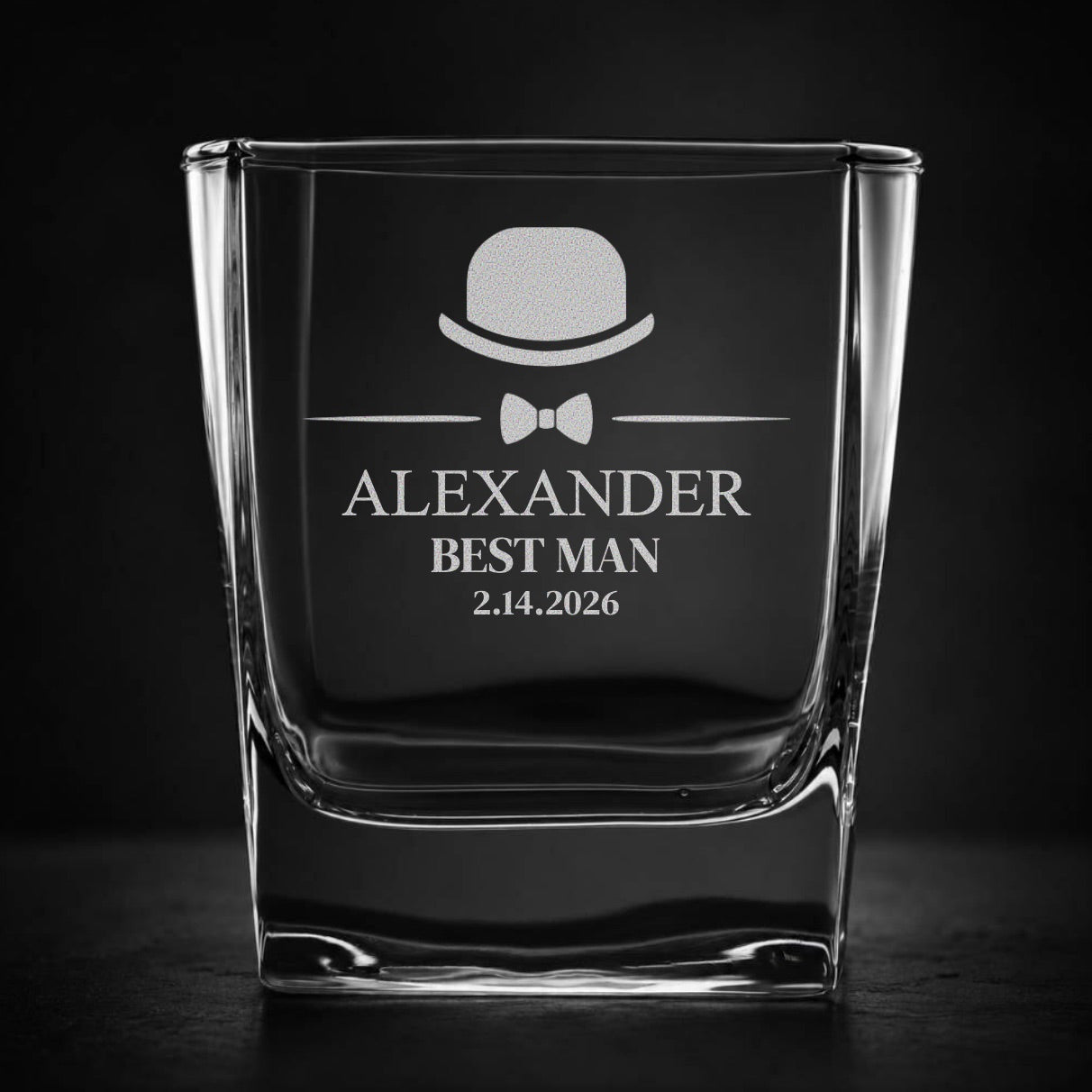 Engraved Wedding Square Whiskey Glass