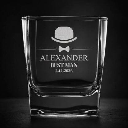 Engraved Wedding Square Whiskey Glass