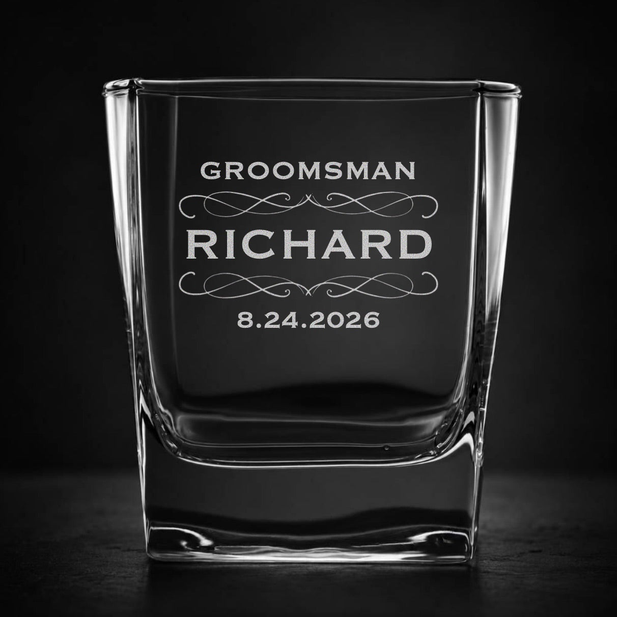 Engraved Wedding Square Whiskey Glass