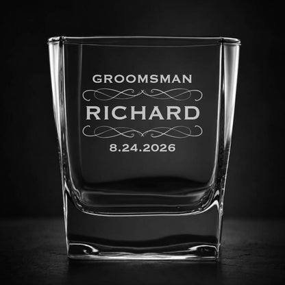 Engraved Wedding Square Whiskey Glass