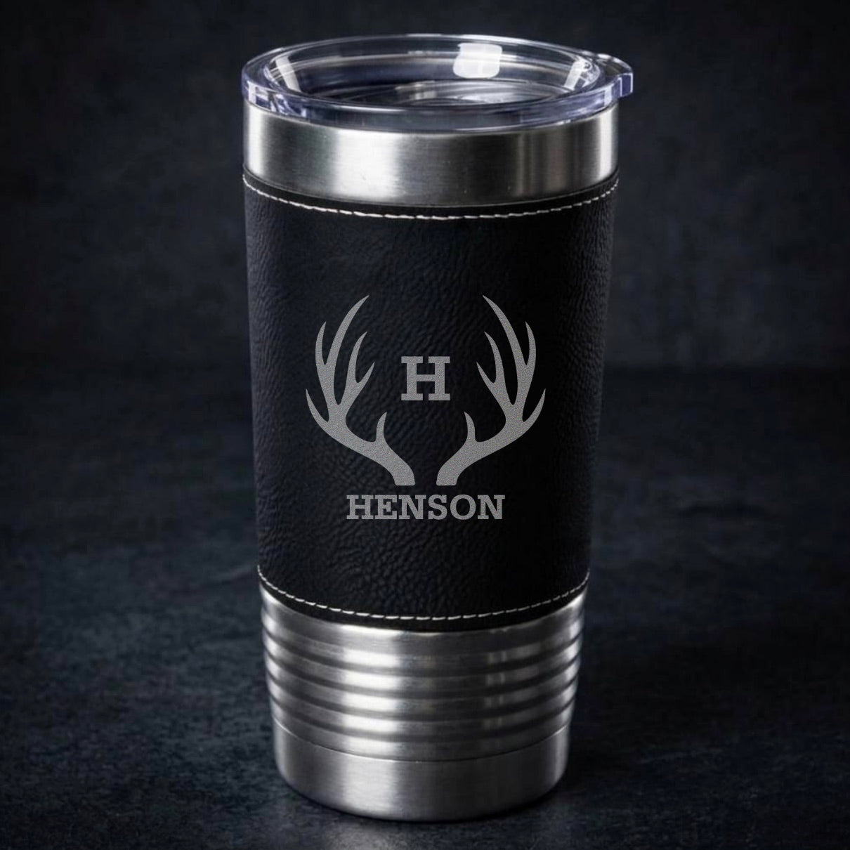 Engraved Black & Rustic Stainless Leather Wrapped Tumblers