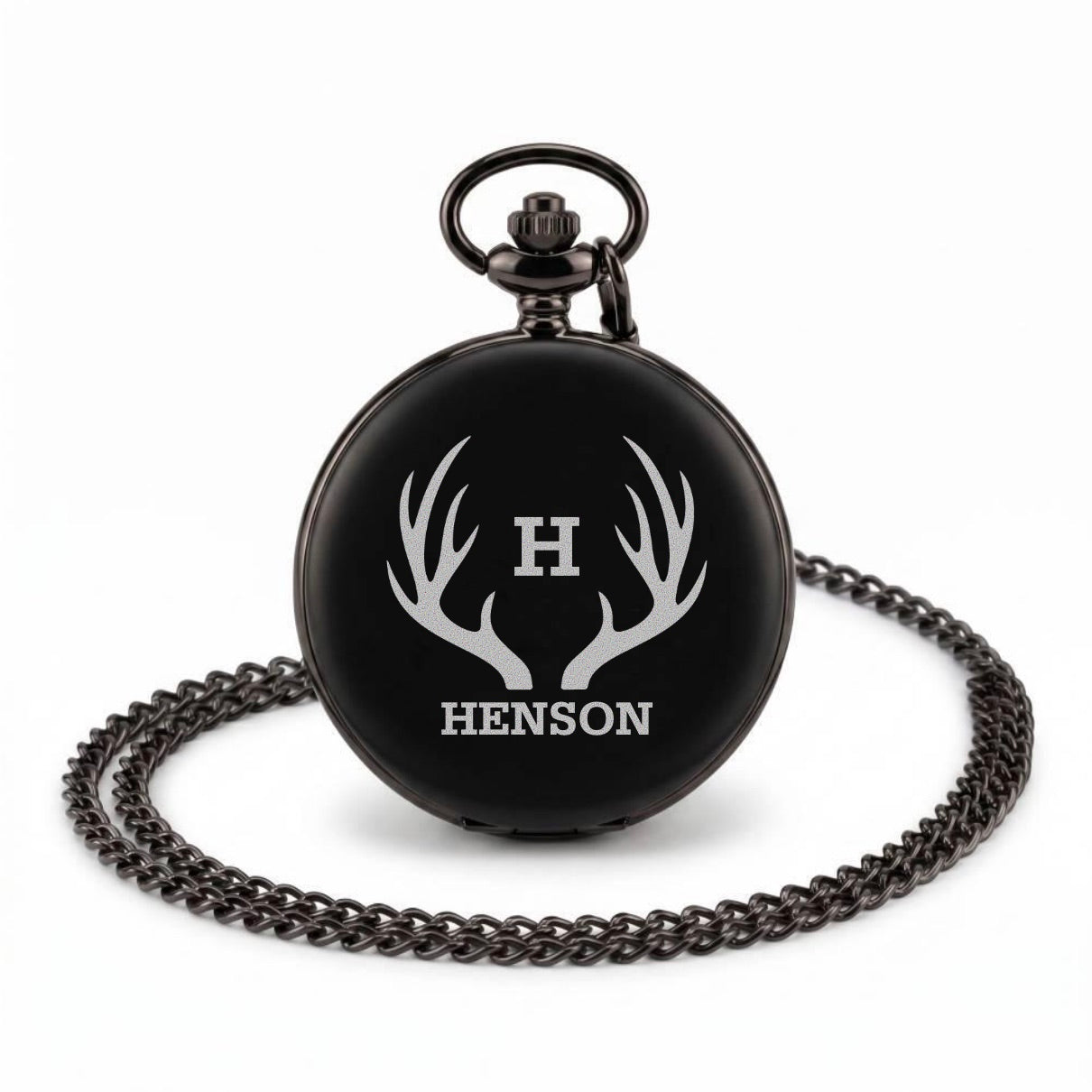 Custom Engraved Black Pocket Watch