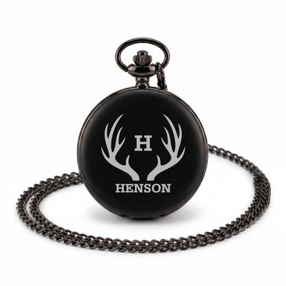 Custom Engraved Black Pocket Watch