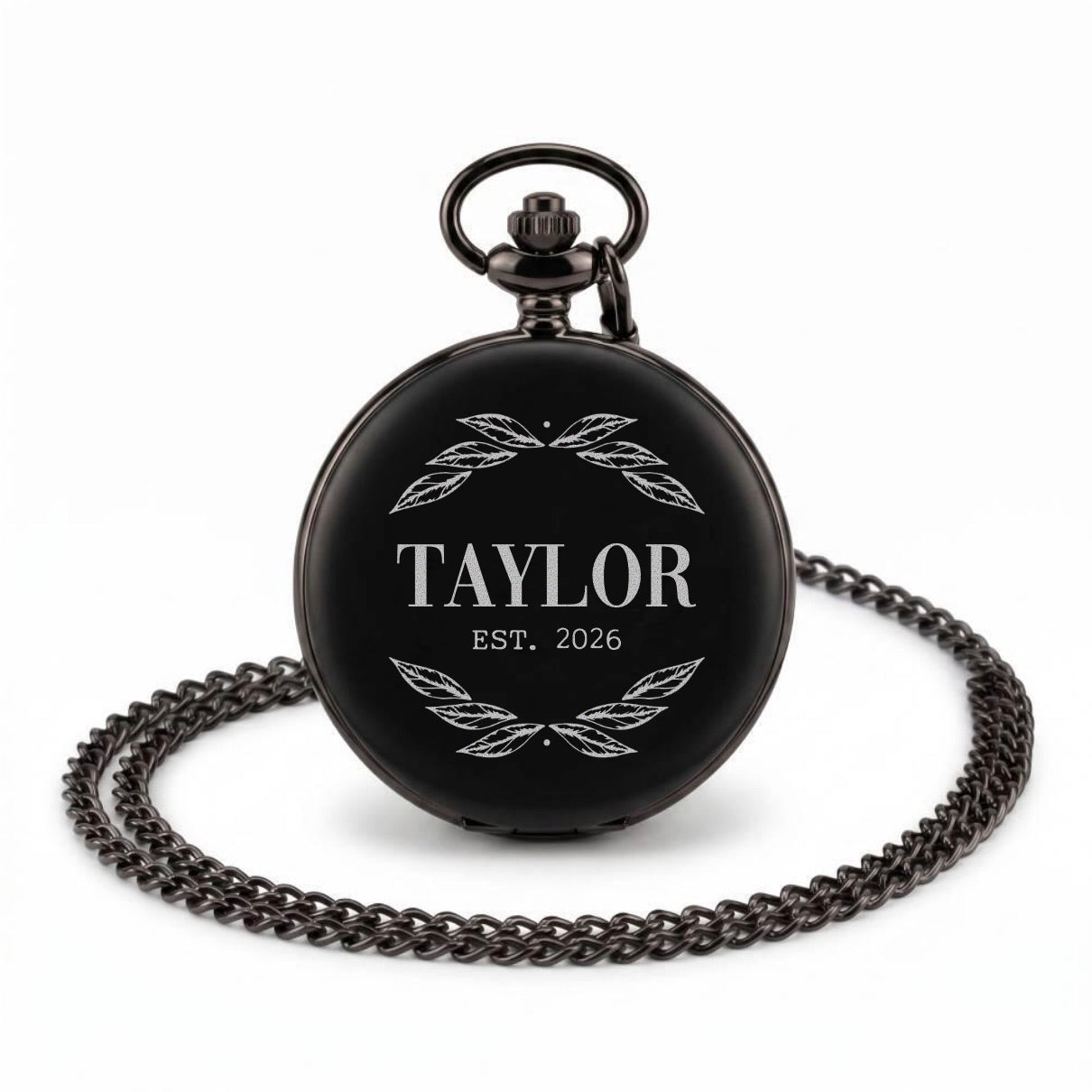 Custom Engraved Black Pocket Watch