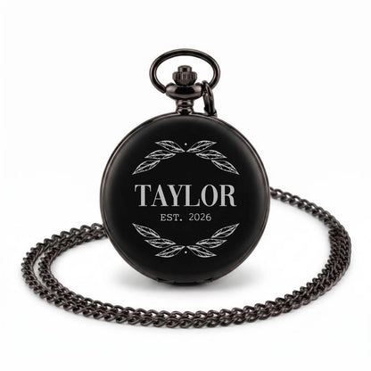 Custom Engraved Black Pocket Watch