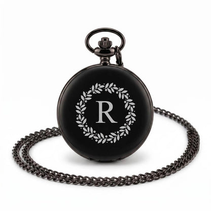 Custom Engraved Black Pocket Watch