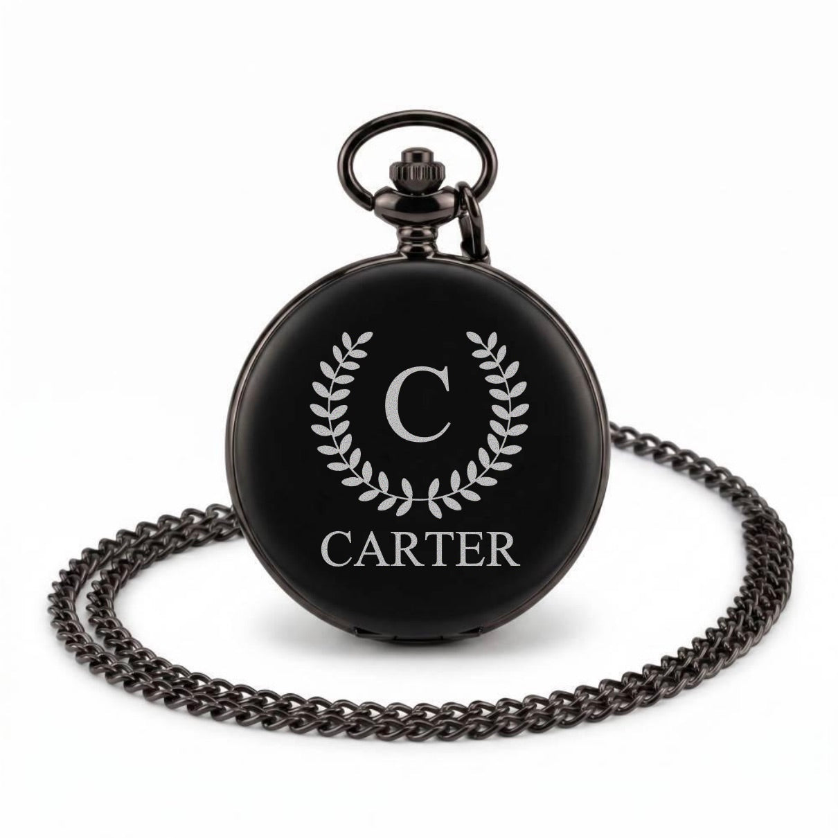 Custom Engraved Black Pocket Watch