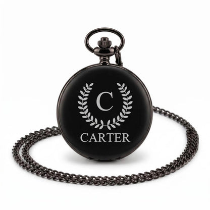 Custom Engraved Black Pocket Watch