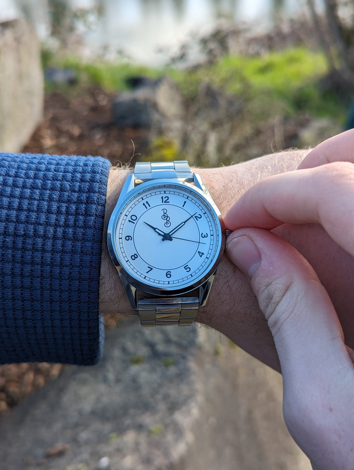 Silver Classic Watch on steel being set, wedding day gift for him