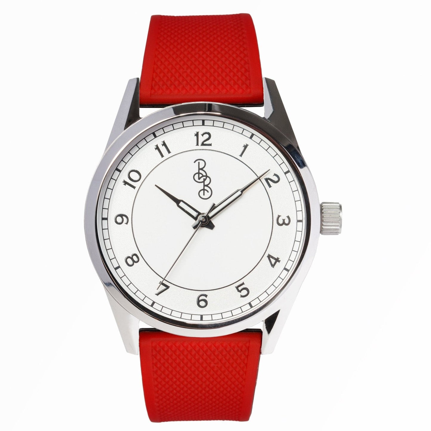 Silver Classic Watch on red silicone strap, birthday gift for him