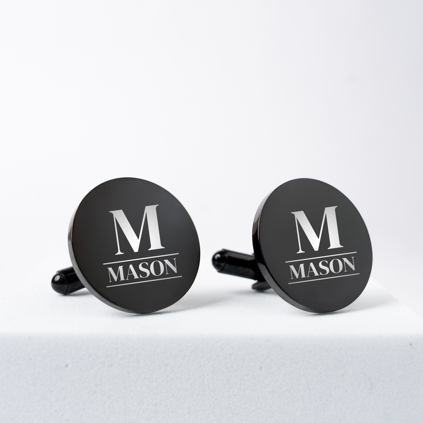 Custom black cufflinks pair, wedding day accessory for groomsmen