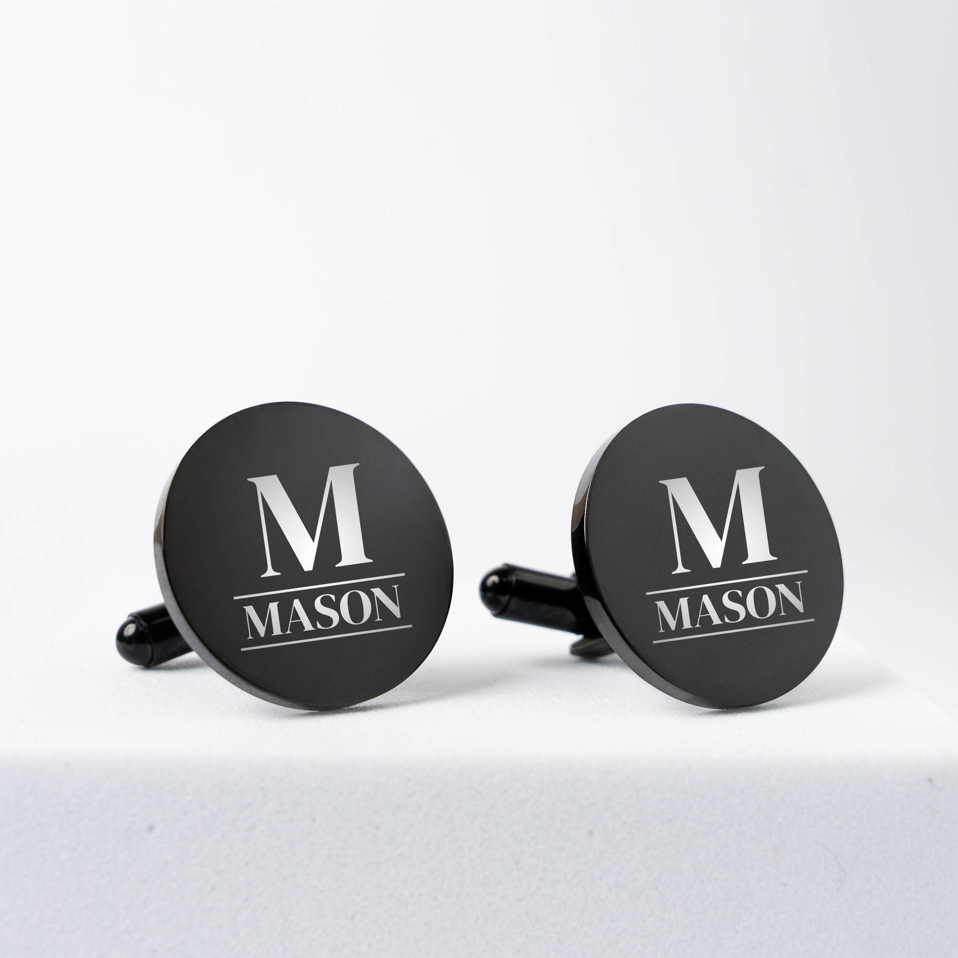 Custom black cufflinks pair, wedding day accessory for groomsmen