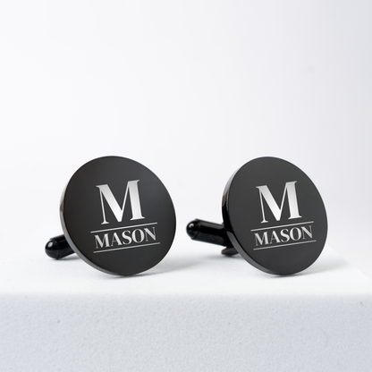 Custom black cufflinks pair, wedding day accessory for groomsmen