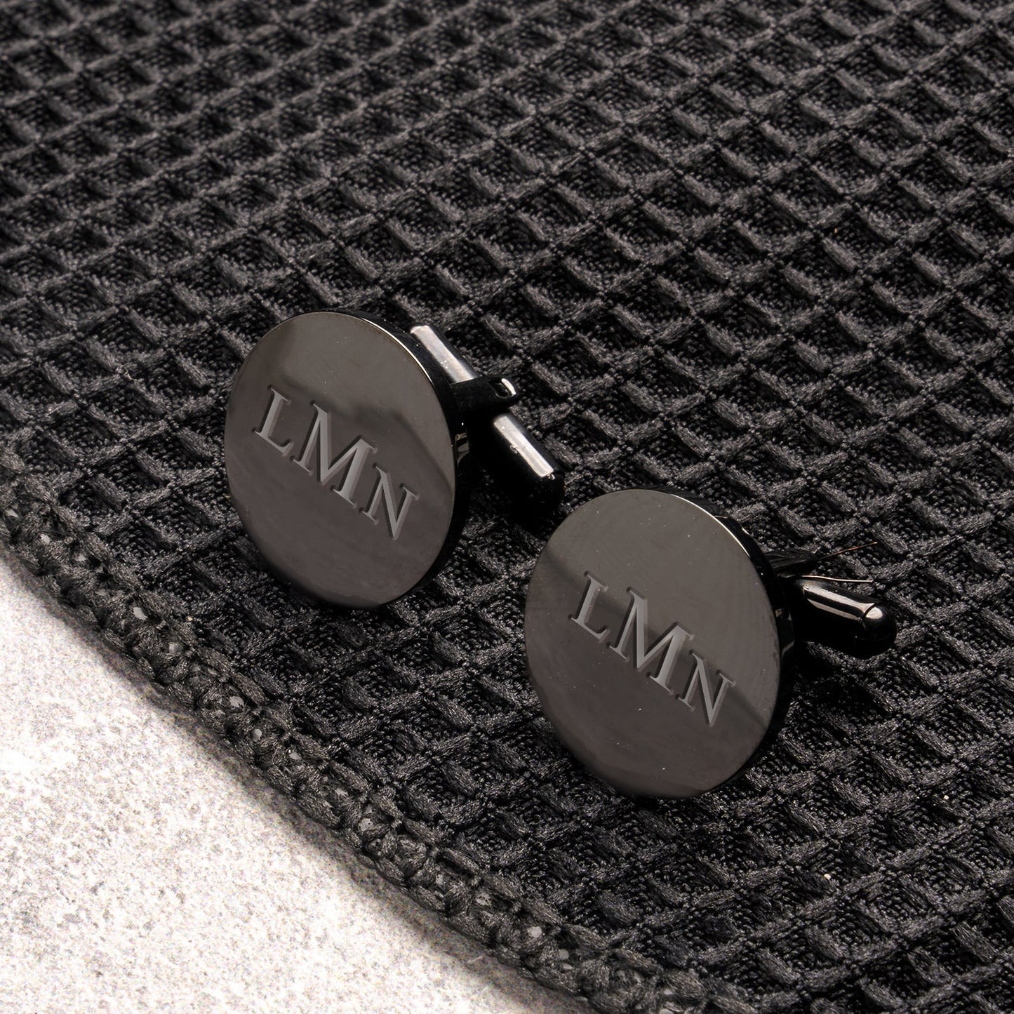 Custom black cufflinks monogram option for the groom