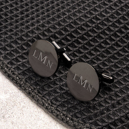 Custom black cufflinks monogram option for the groom