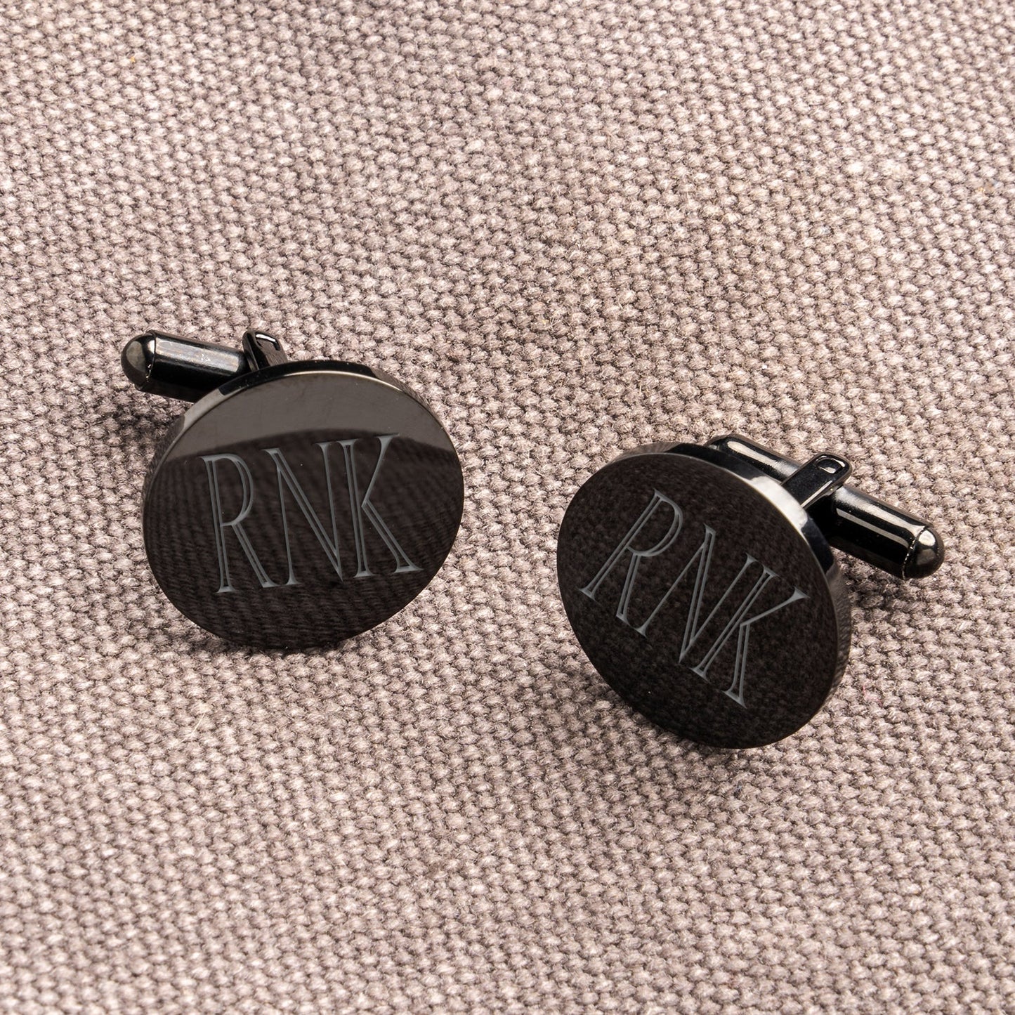 Personalized Round Black Cufflinks engraving design preview