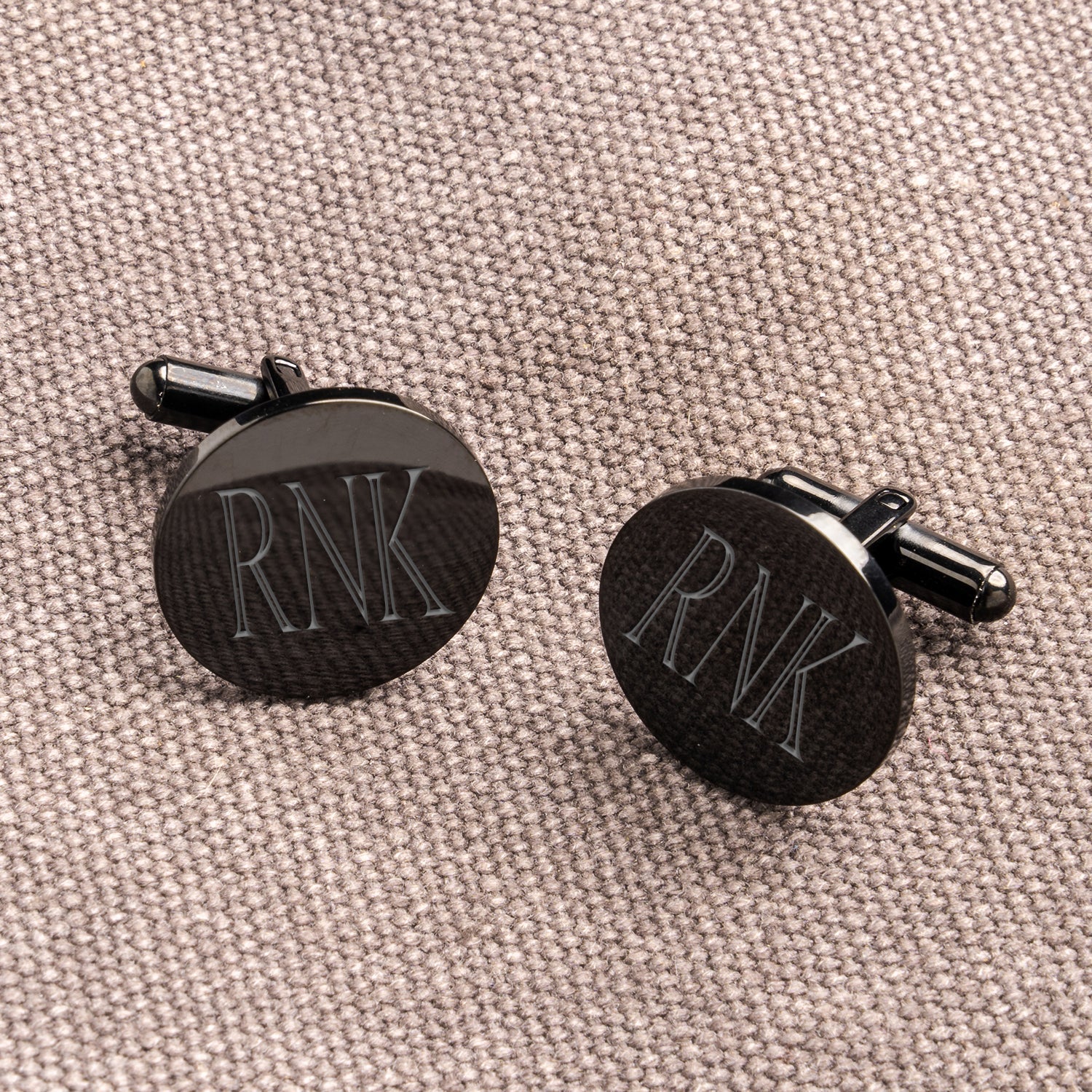 Personalized Round Black Cufflinks engraving design preview