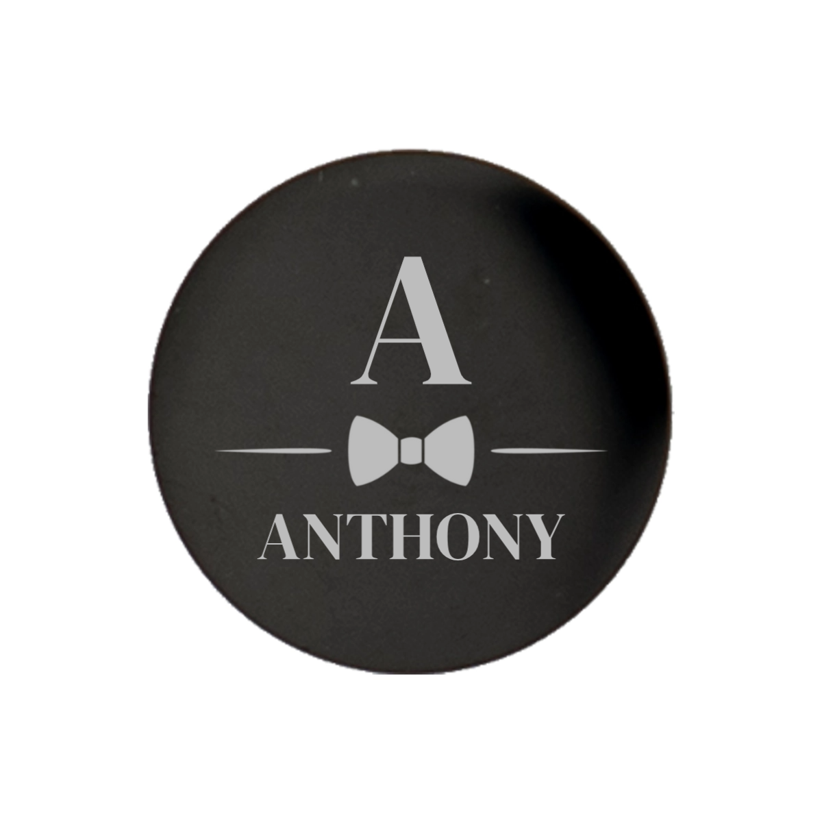 Personalized black cufflinks shown in presentation box