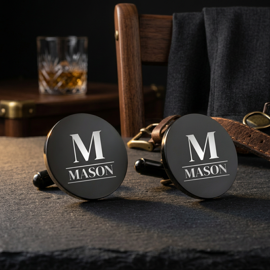 Personalized Round Black Cufflinks