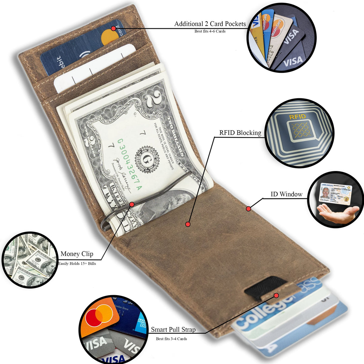 Leather Money Clip Bifold - Slim EDC Carry