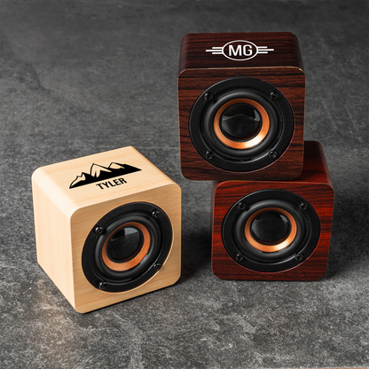 Personalized Bluetooth speaker close-up, groomsmen wedding gift