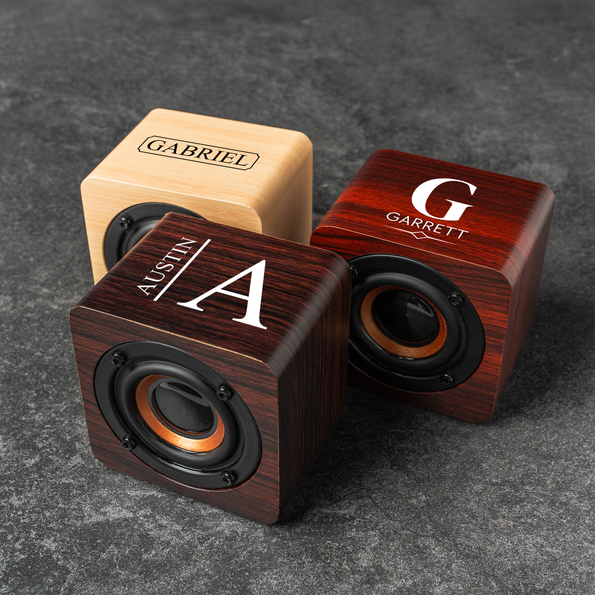 Wooden Bluetooth speaker with custom print, gift for him