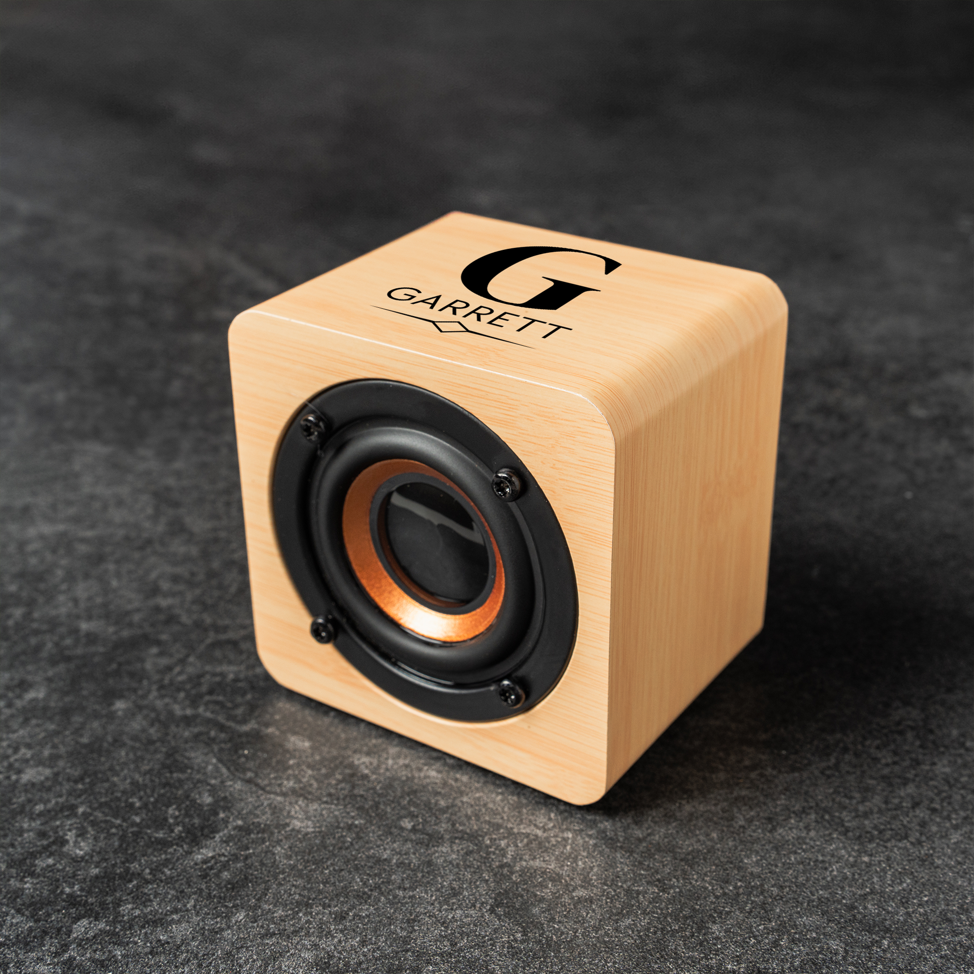 Bamboo wood Bluetooth speaker side view, gift for the groom