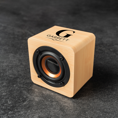 Bamboo wood Bluetooth speaker side view, gift for the groom