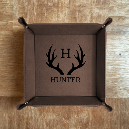 Catchall tray in Dark Brown engraved - best man gift