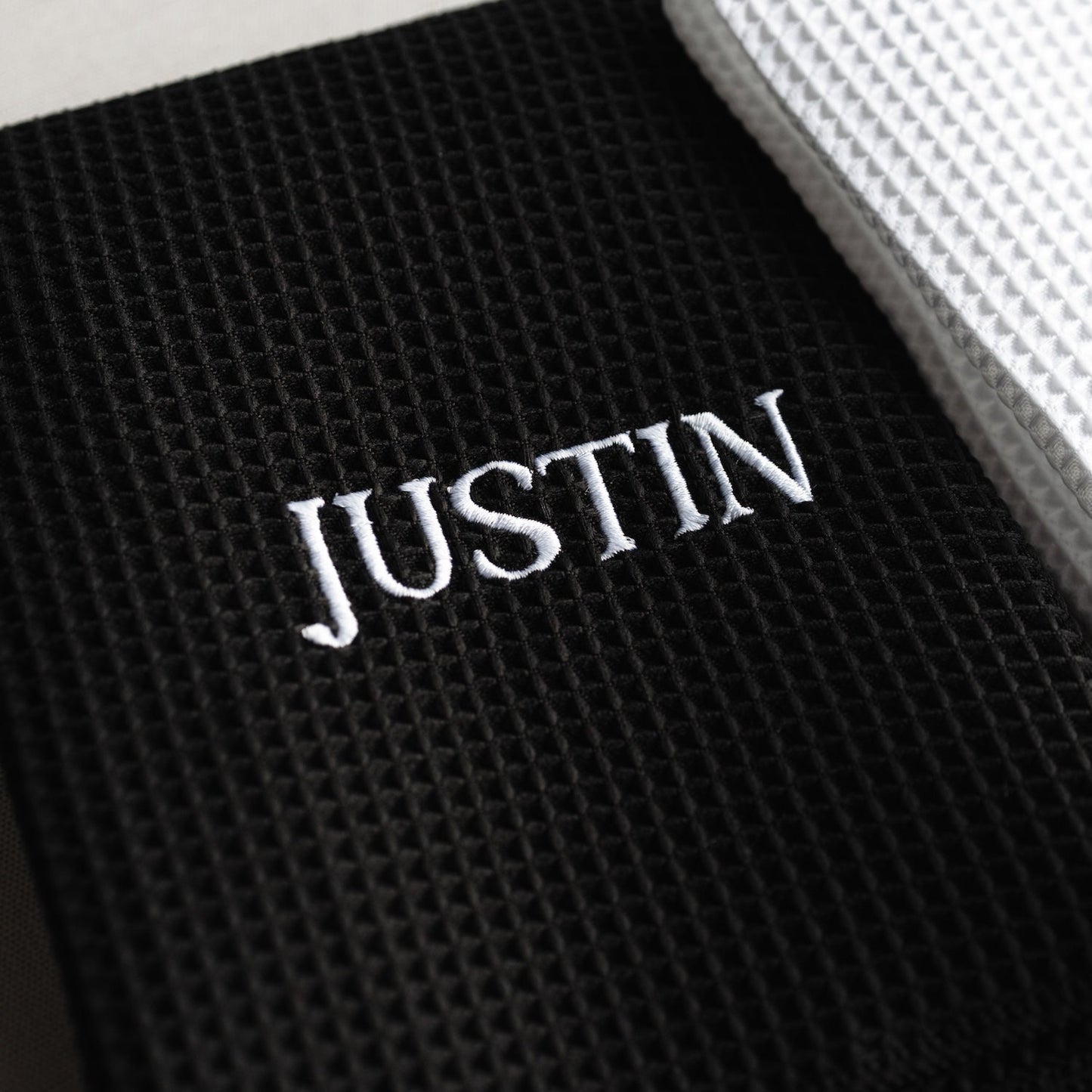 Black embroidered golf towel - groomsman proposal gift