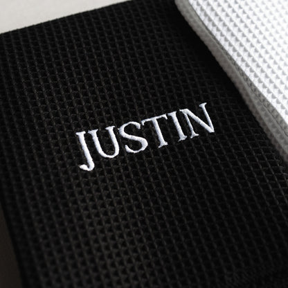 Black embroidered golf towel - groomsman proposal gift