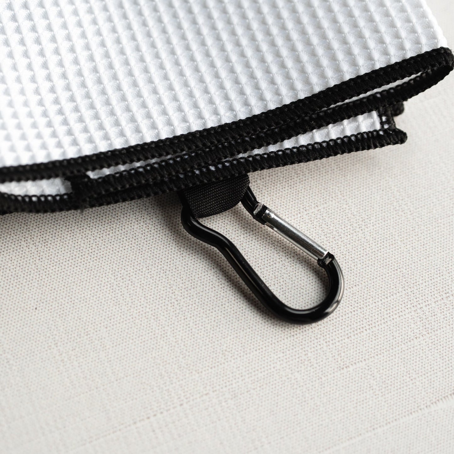 Embroidered golf towel with carabiner detail - personalized golf gift