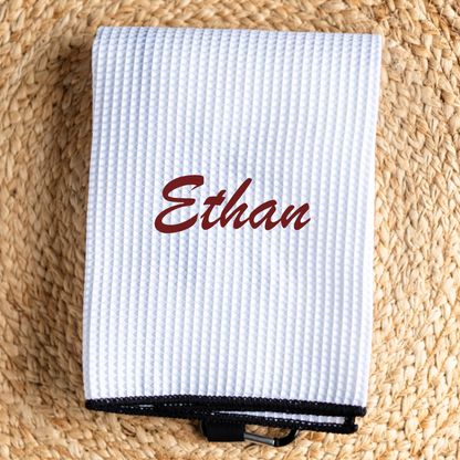 Embroidered golf towel design options - personalized golf accessory
