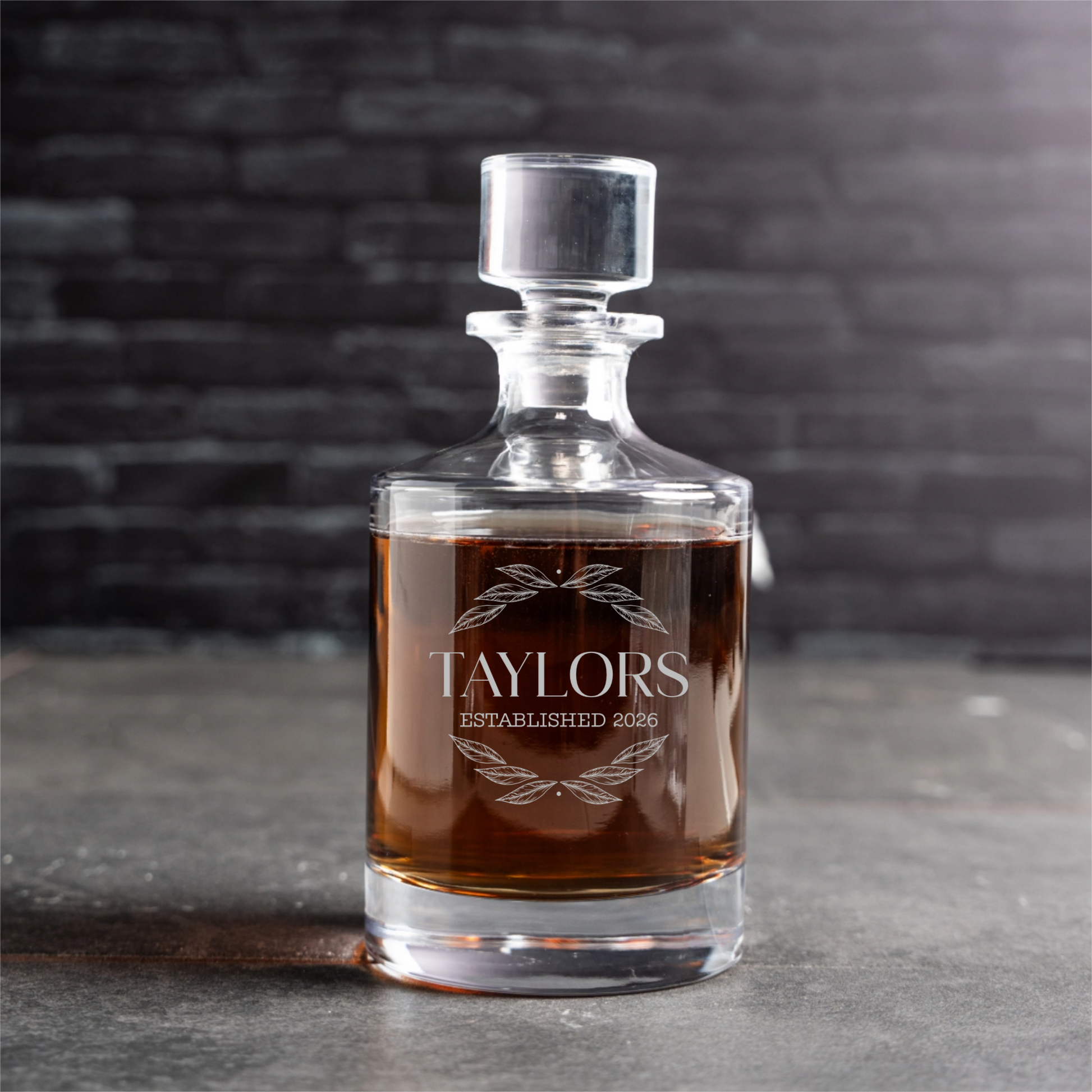 Premium engraved 750ml barrel decanter groomsman proposal