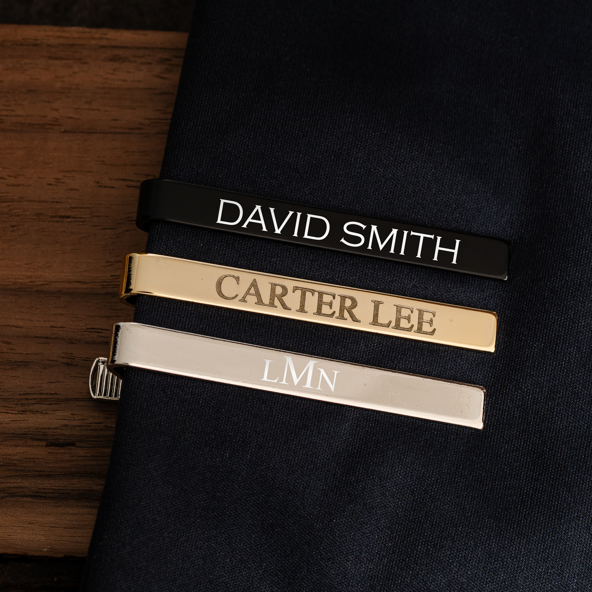 Engraved black tie clip - groomsman proposal gift