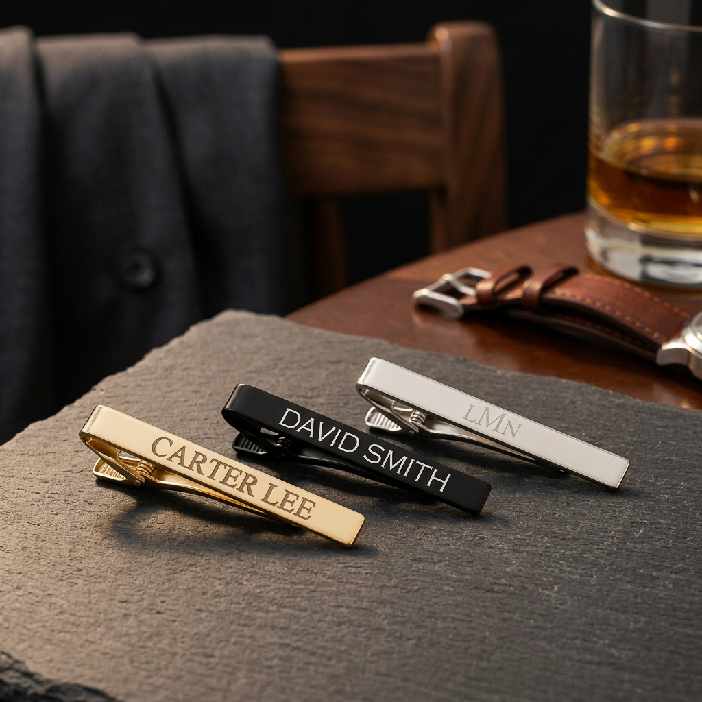 Custom Engraved Tie Clips - personalized groomsmen gift