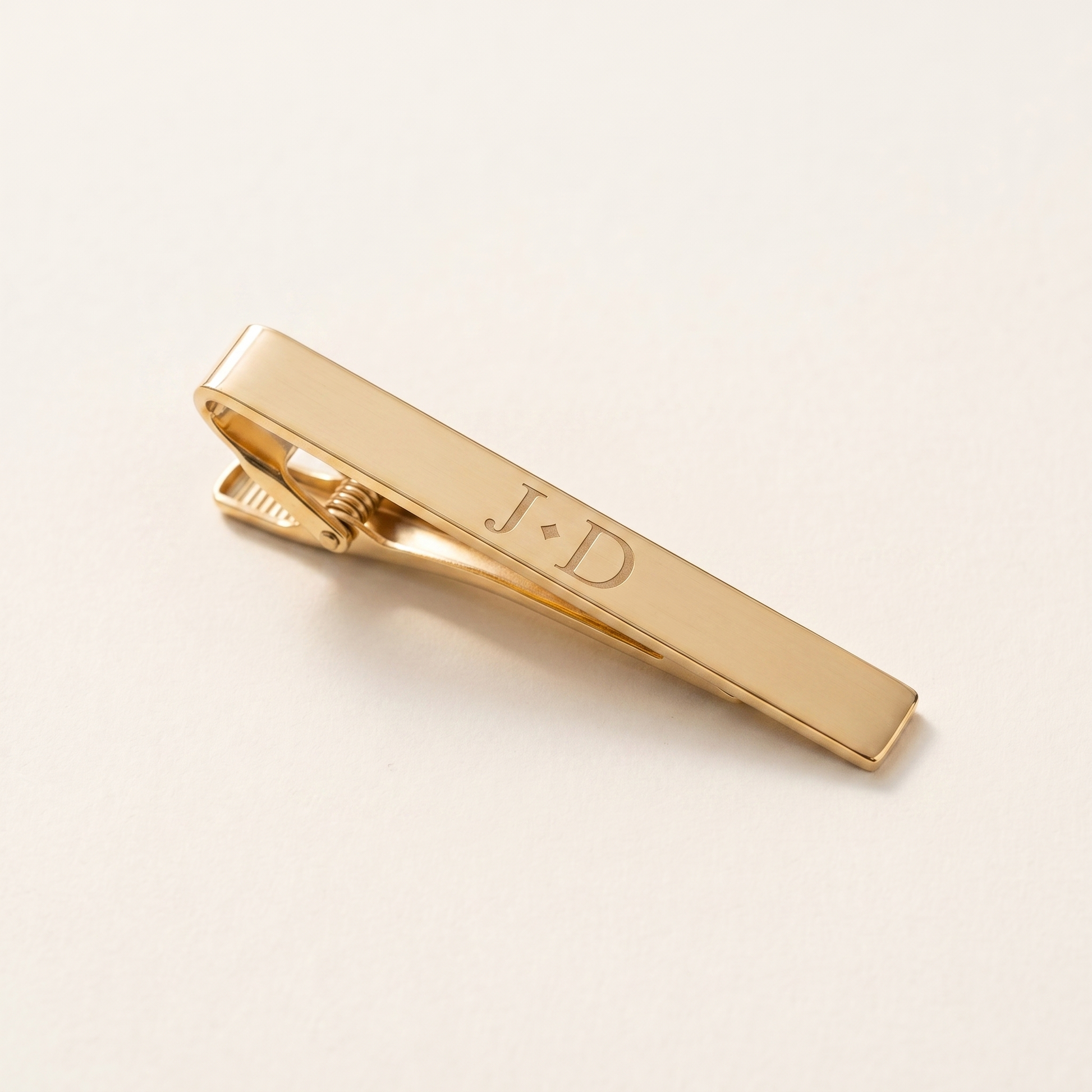 Custom engraved gold tie clip with JD monogram initials - best man gift
