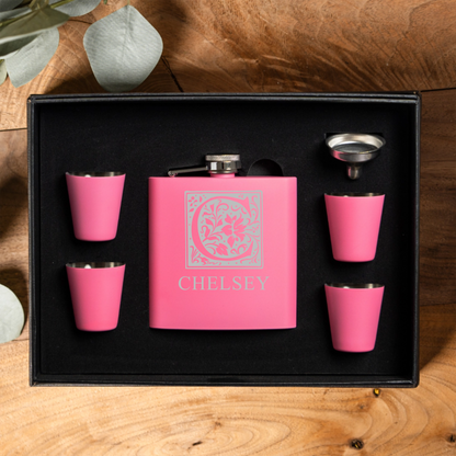 Flask and shot glass set in gift box - wedding party gift