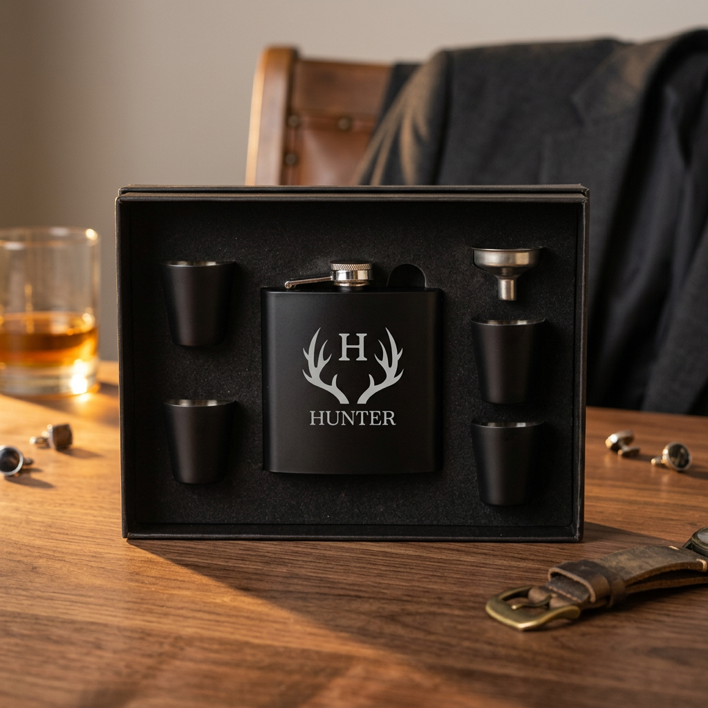 Personalized Flask & Shot Glass Set - personalized groomsmen gift