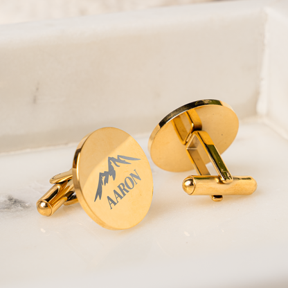 Personalized Round Gold Circle Cufflinks engraved with initials