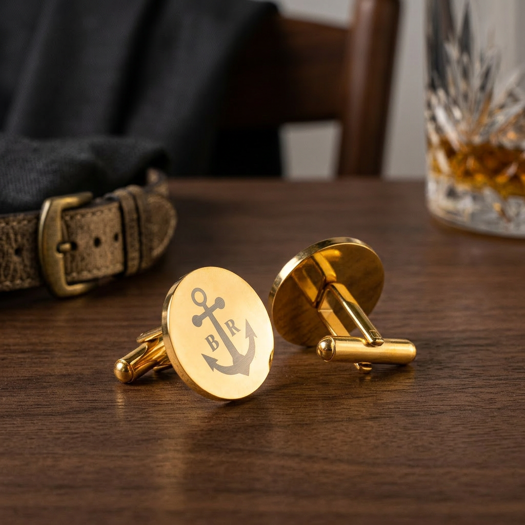 Personalized Round Gold Circle Cufflinks