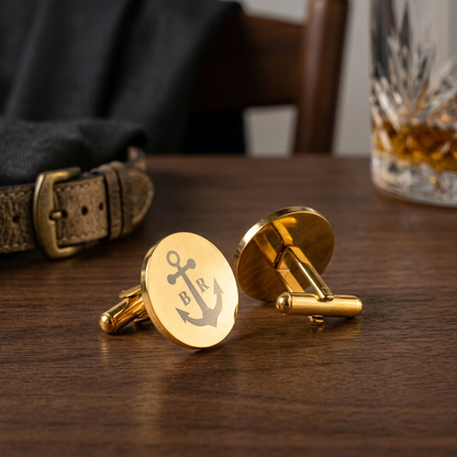 Personalized Round Gold Circle Cufflinks