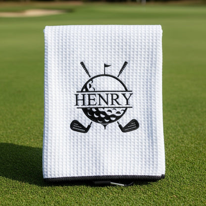 White golf towel embroidered - best man golf gift
