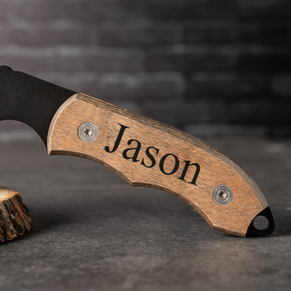 Custom engraved hatchet blade detail Father's Day gift