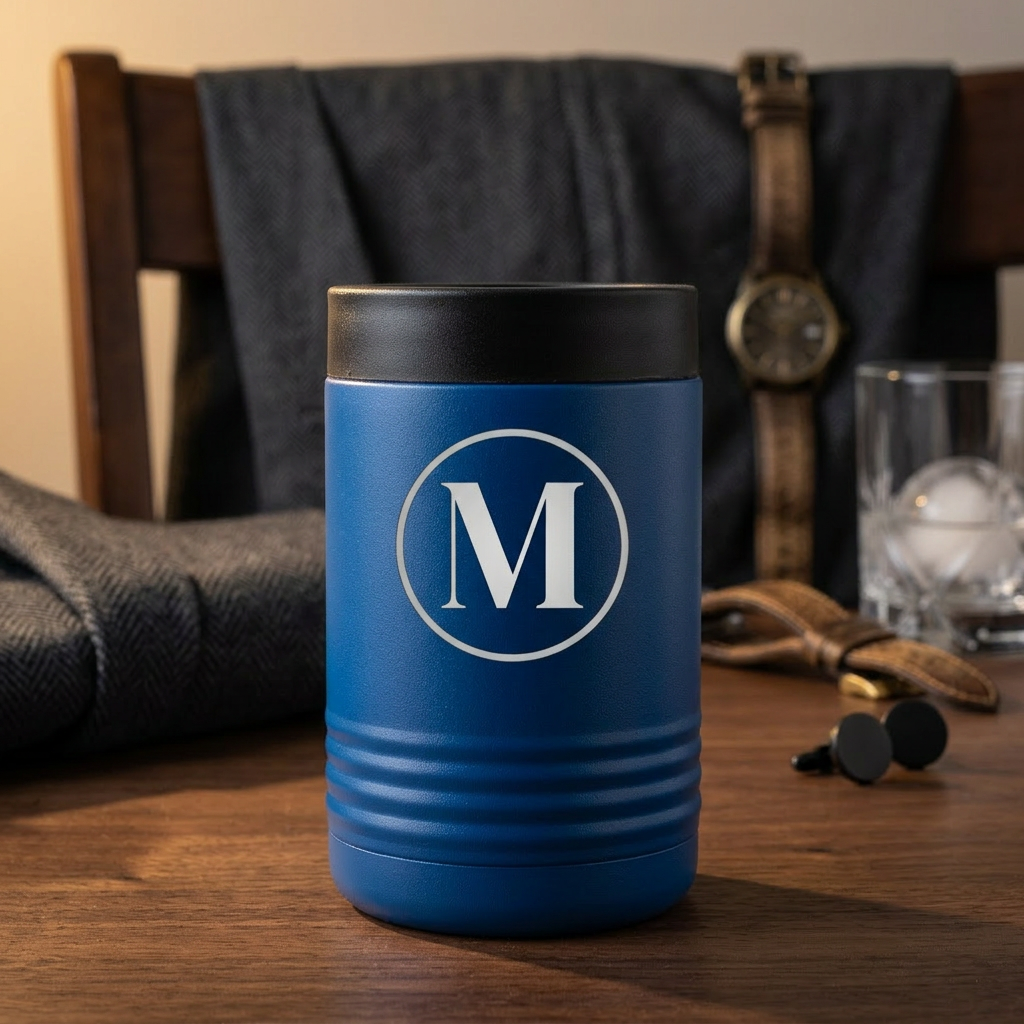 Custom Insulated Can Cooler - personalized groomsmen gift in stainless steel