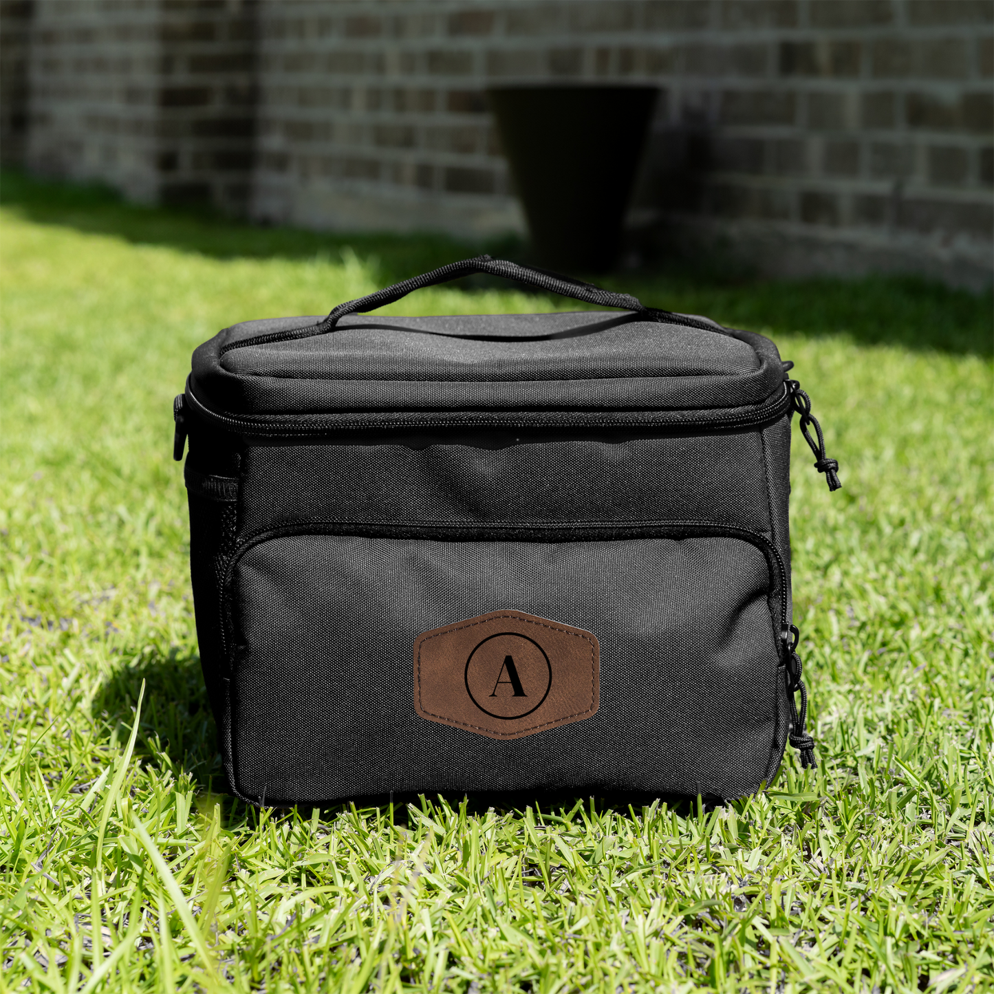 Custom insulated travel cooler with engraved leather patch personalized groomsmen gift