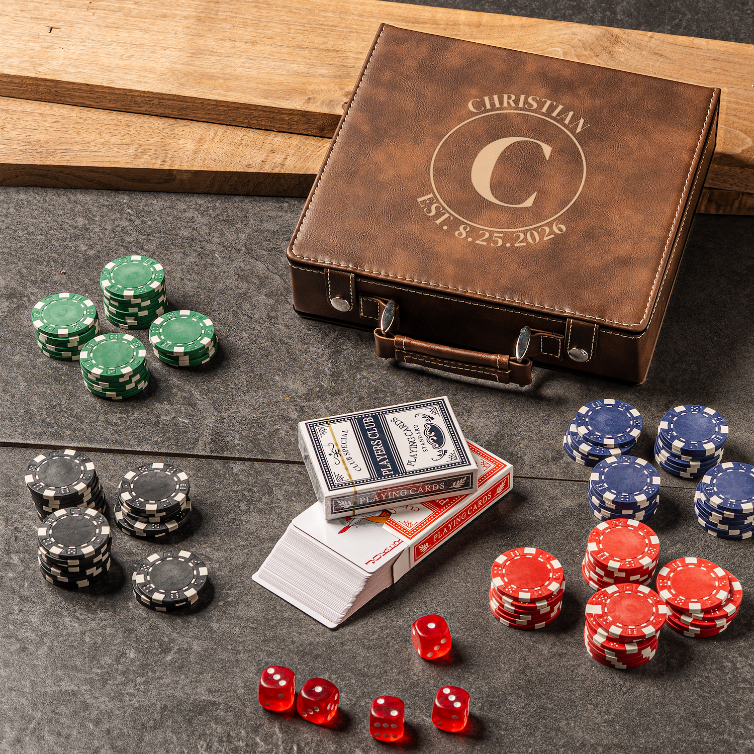 Personalized poker set anniversary gift for him groomsman