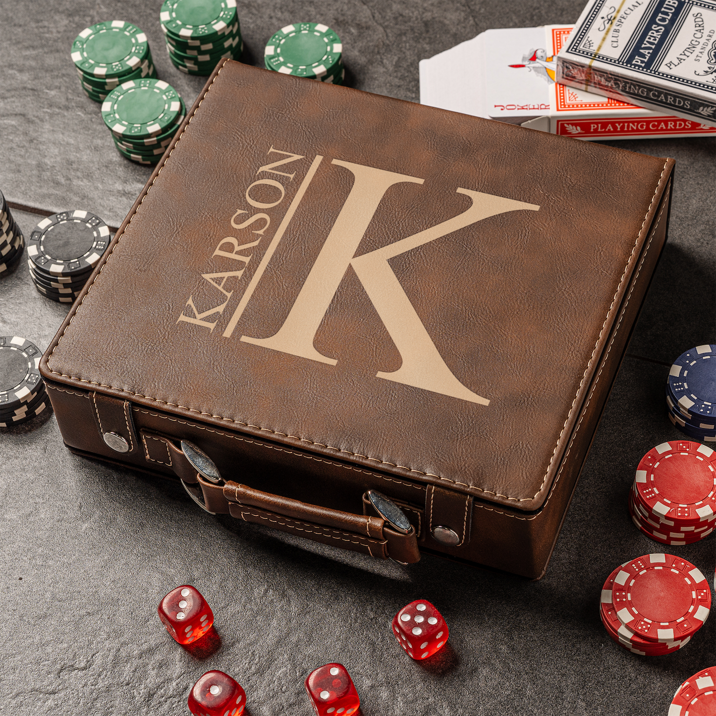 Engraved wooden poker set case best man wedding gift