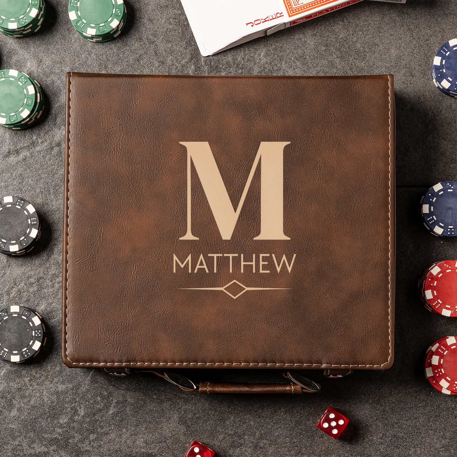Engraved rustic poker set housewarming gift for him